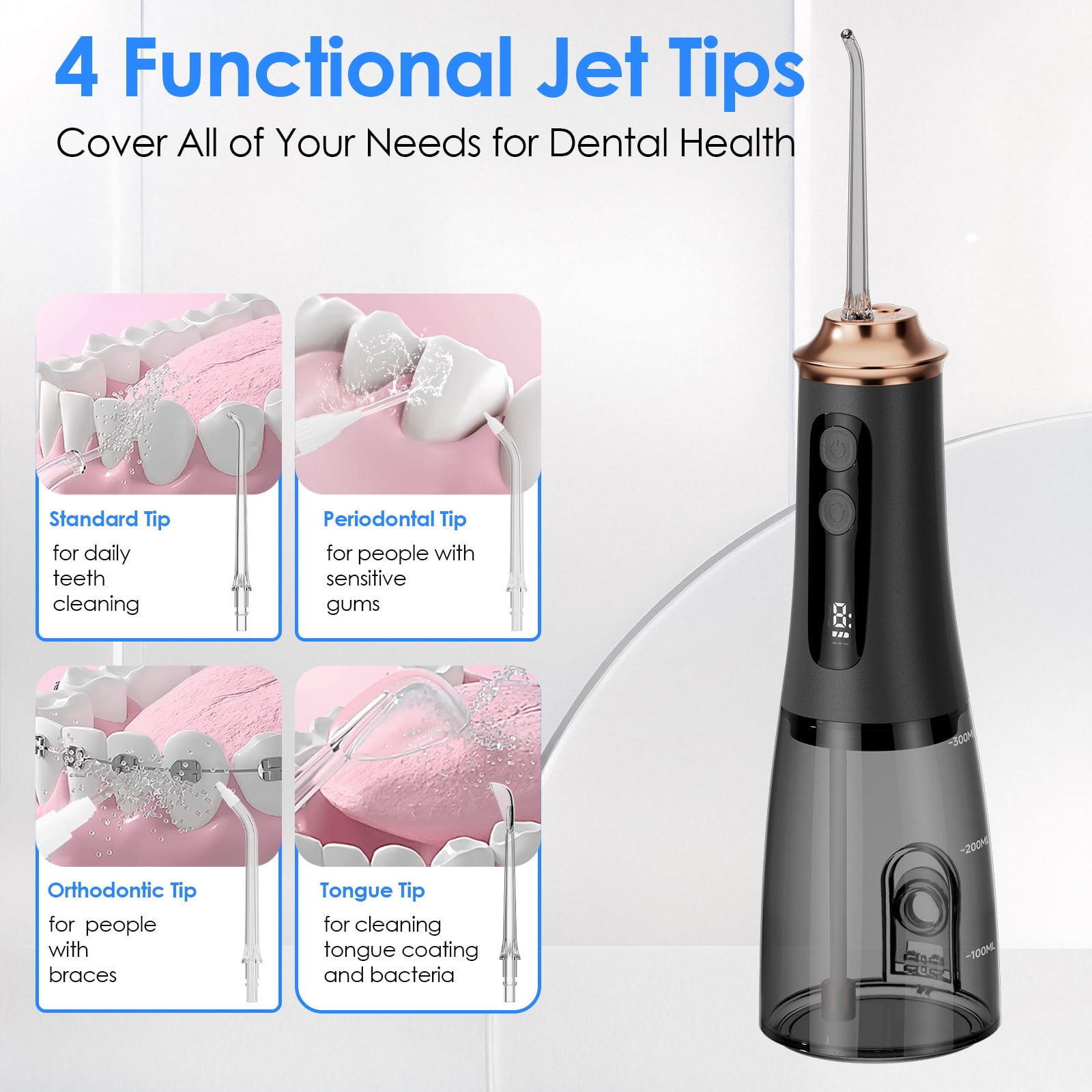 Hooyapik 300ml Large Capacity Home Oral Irrigator 9 Modes Water Flosser with Adjustable Pressure For Gum Care/Breath Remover/Dentures