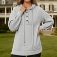 thumbnail image 2 of XIAOCHA Womens Hoodies Button V Neck Long Sleeve Solid Color Ribbed Knit Hooded Sweater Simpel Oversized Pullover Drawstring Top Grey, 2 of 6