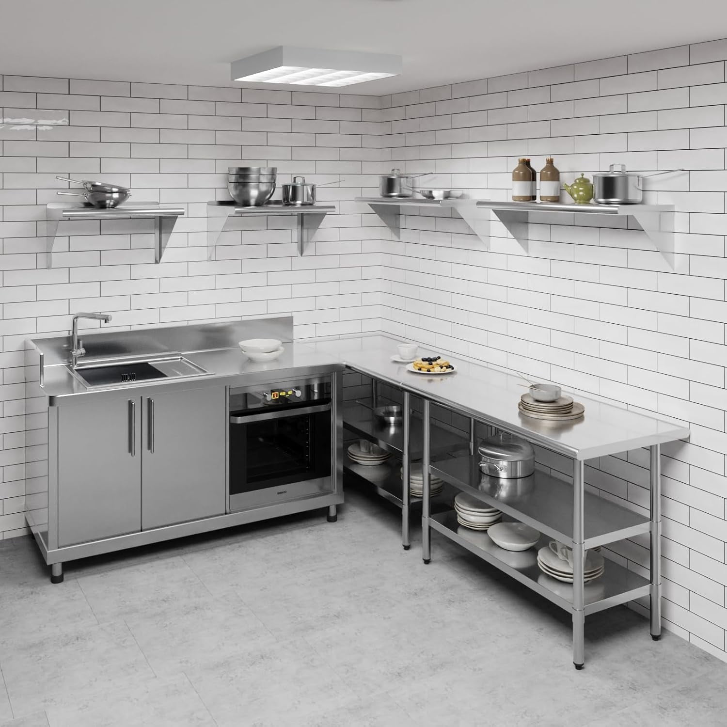 Happyyeah 36" Long X 14" Deep Stainless Steel Wall Shelf | NSF Certified | Appliance & Equipment Metal Shelving | Kitchen, Restaurant, Garage, Laundry, Utility Room