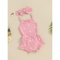 thumbnail image 3 of Biezeib Baby Girls 3Pcs Summer Outfit Sleeveless Bow Romper + Ruffle Shorts + Headband Set Newborn Clothes, 3 of 9