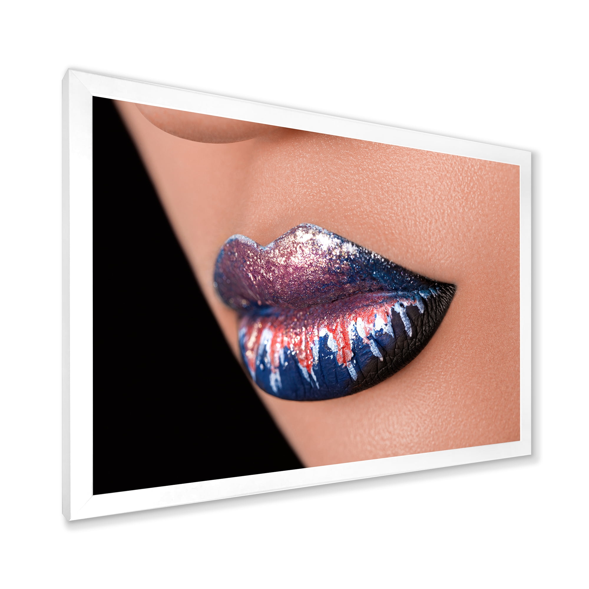 Designart 'Fashion and Creative Make Up On Woman Lips' Modern Framed Art Print