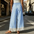 thumbnail image 3 of Vrorvz Striped Pants Women Comfy Lace Wide Leg Pants with Pockets Soft Drawstring Elastic Waisted Trousers, 3 of 5