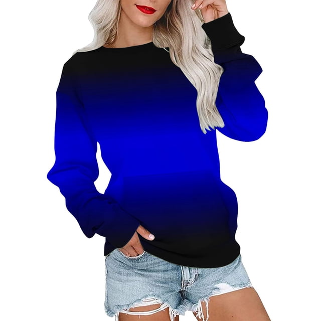 Mrat Chandails en Molleton Graphiques pour Femmes Col Rond Manches Longues Chandail d'Automne Vêtements pour Femmes Chandail Sans Capuche Hauts à Capuche Blouse avec Poche Noir TG