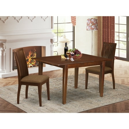 Dinette Set 3pc Kitchen Table with Leaf & 2 Dining Chairs - Mahogany Finish