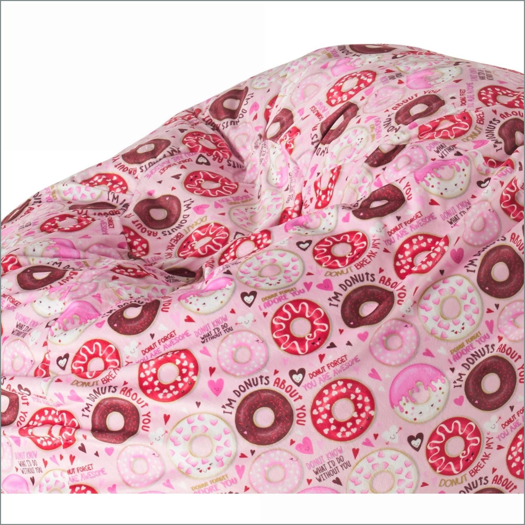 3-Foot Round Bean Bag Chair for Adults & Kids – Pink Donut Print | Fabric | Round