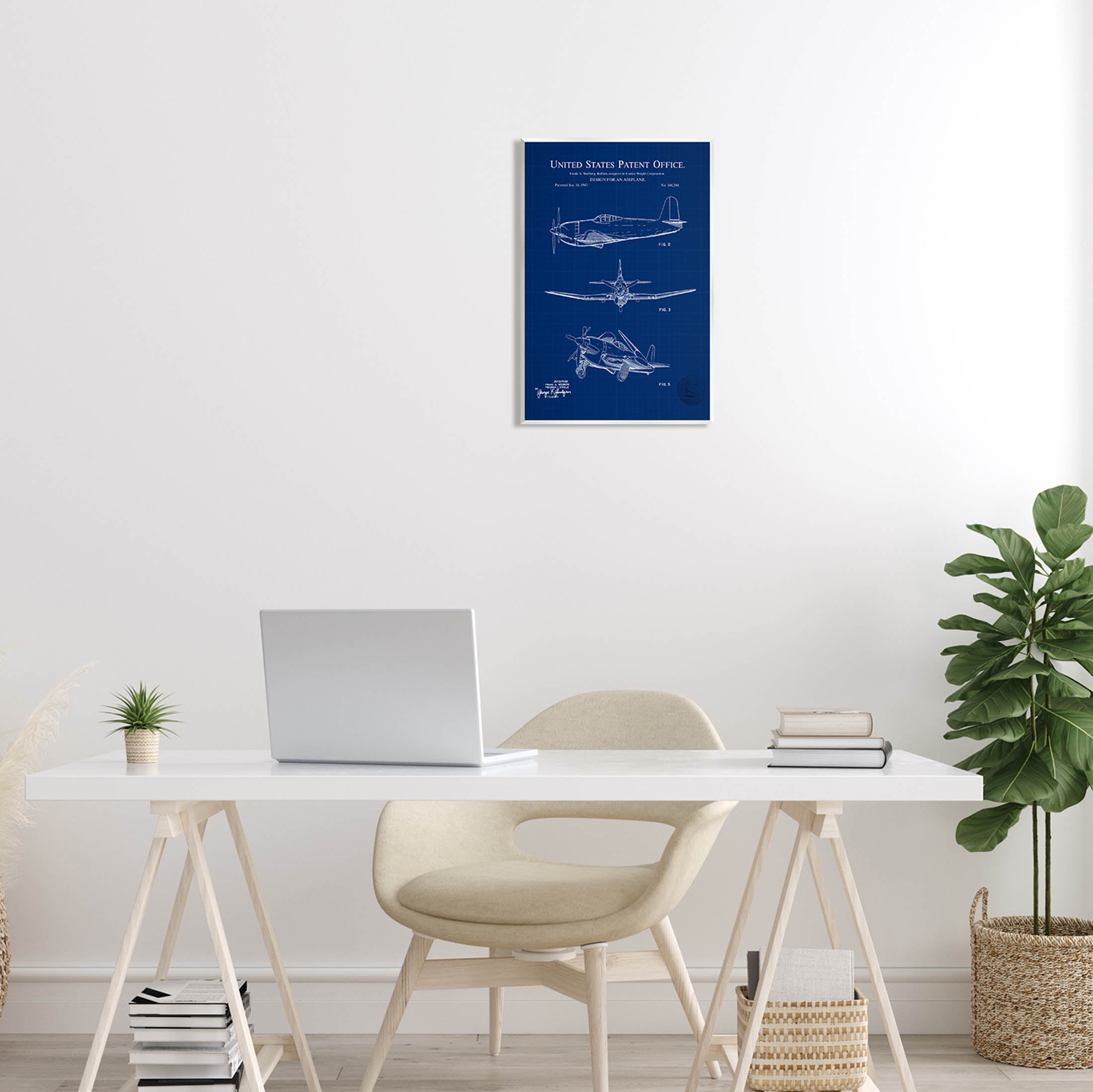 Stupell Industries Blueprint Patent Airplane Diagram Graphic Art Unframed Art Print Wall Art, Design by Karl Hronek