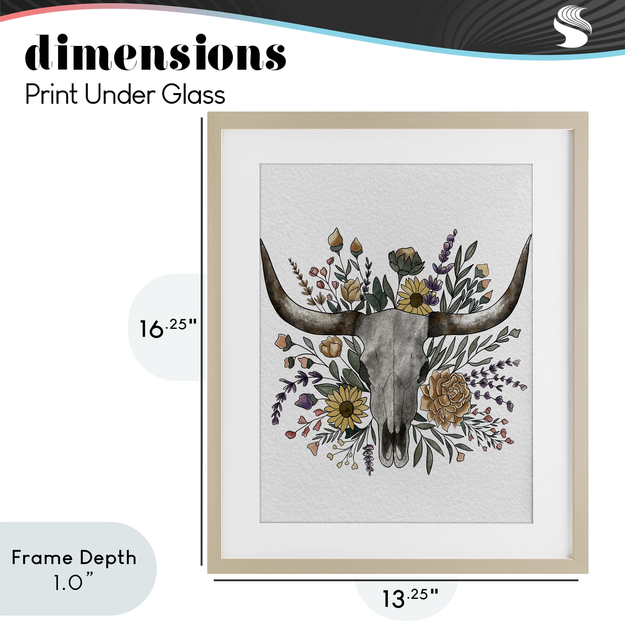 Stupell Industries Boho Wildflower Longhorn Birch Framed Print Under Glass, design by Alisha Kiara Design