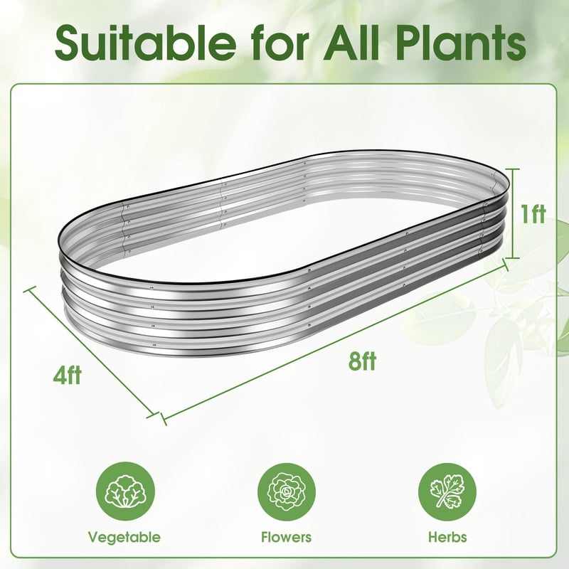 Gianna 2Pcs 8x4x1ft Galvanized Metal Raised Garden Bed,Oval Planter Box Outdoor, Silvery