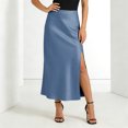thumbnail image 2 of ZHOGXU Elegant Midi Skirts For Womens Solid Color High Waist Straight With Slit Outdoor Shopping Dating, 2 of 3