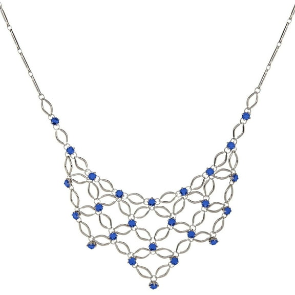 1928 Jewelry Bloom Sapphire Blue Crystal Statement Bib Necklace For Women 16"   3" Extender