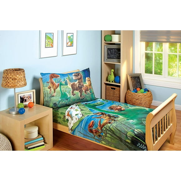 HTOOQ Good Dino Arlo & Friends 4 Piece Toddler Bed Set, Blue, Green, Tan