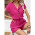 thumbnail image 4 of MORTTIC Women's 2-Piece Summer Lounge Set, Textured Short Sleeve Button-Down Shirt and Matching Shorts Outfit, S, 4 of 6