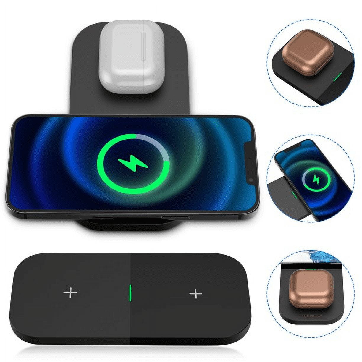 Sunffice 2-in-1 Wireless charge Dual charge mobile phone Dual 15W Fast wireless charger Iphone wireless charger with weak magnetic black