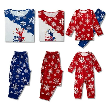 

ZCFZJW Reduce Christmas Matching Onesies Family Pajamas Snowflake Cute Xmas Elk Printed Color Block Long Sleeve Pullover Tops and Pants Outsits Two Piece Outfit Suit Holiday Sleepwear(Baby-6M)