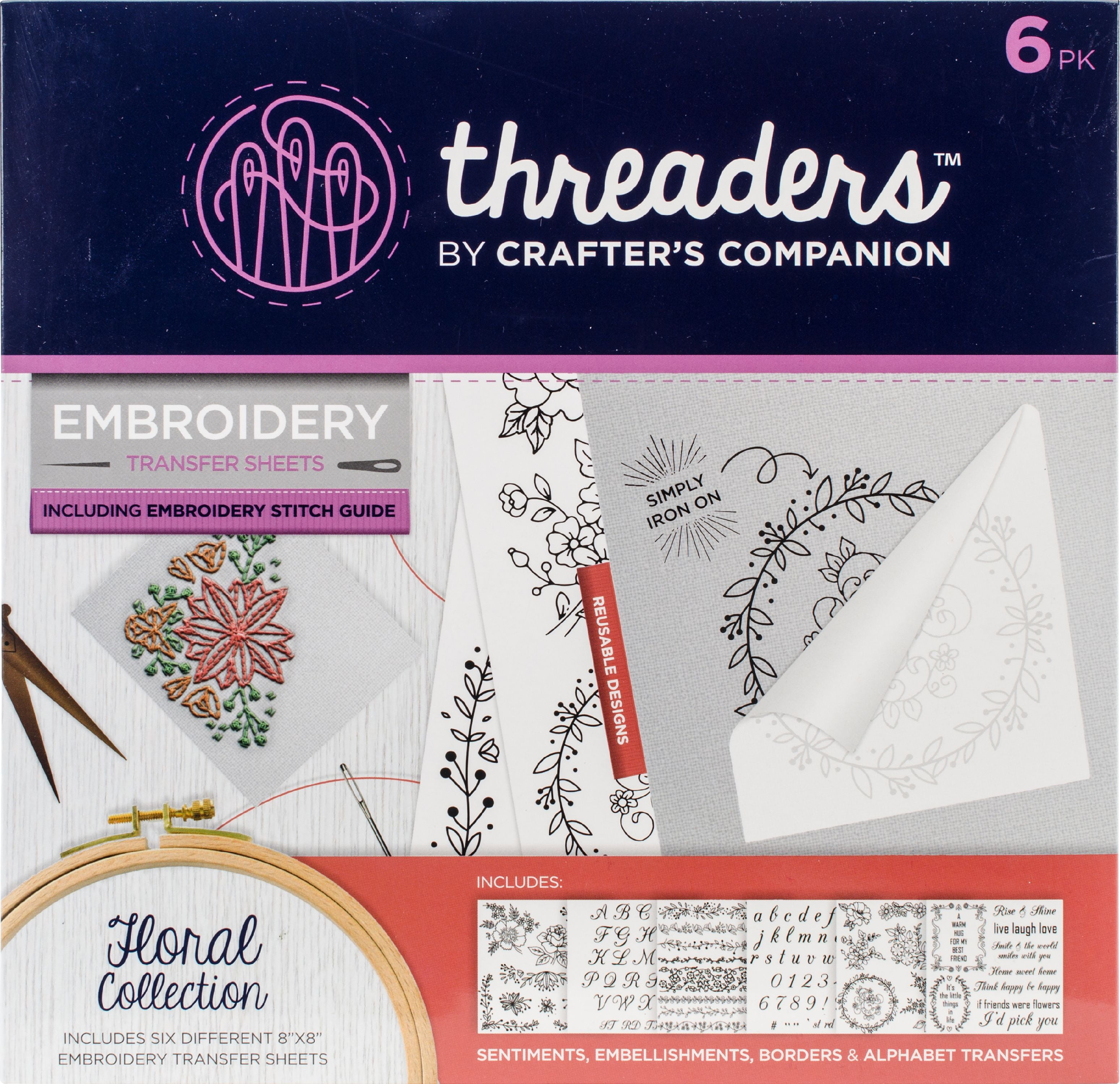 Crafter's Companion Threaders Embroidery Transfer SheetsFloral 6/Pkg