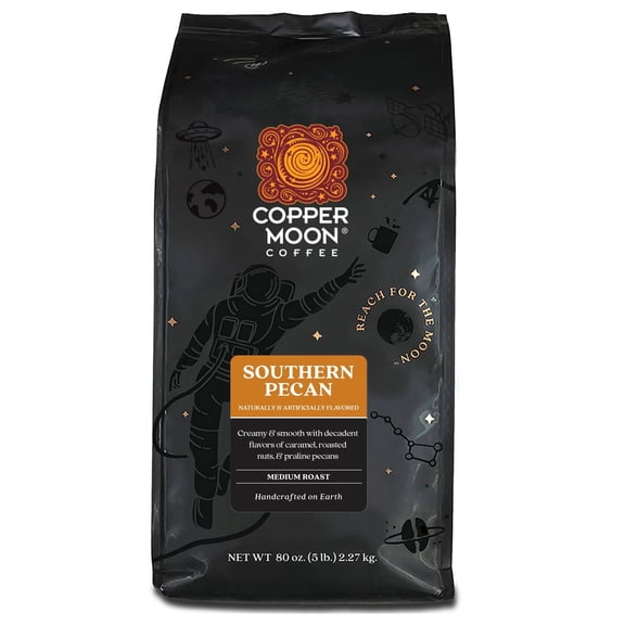 Copper Moon Whole Bean Coffee, Medium Roast, Southern Pecan Blend, 5 LB Bag