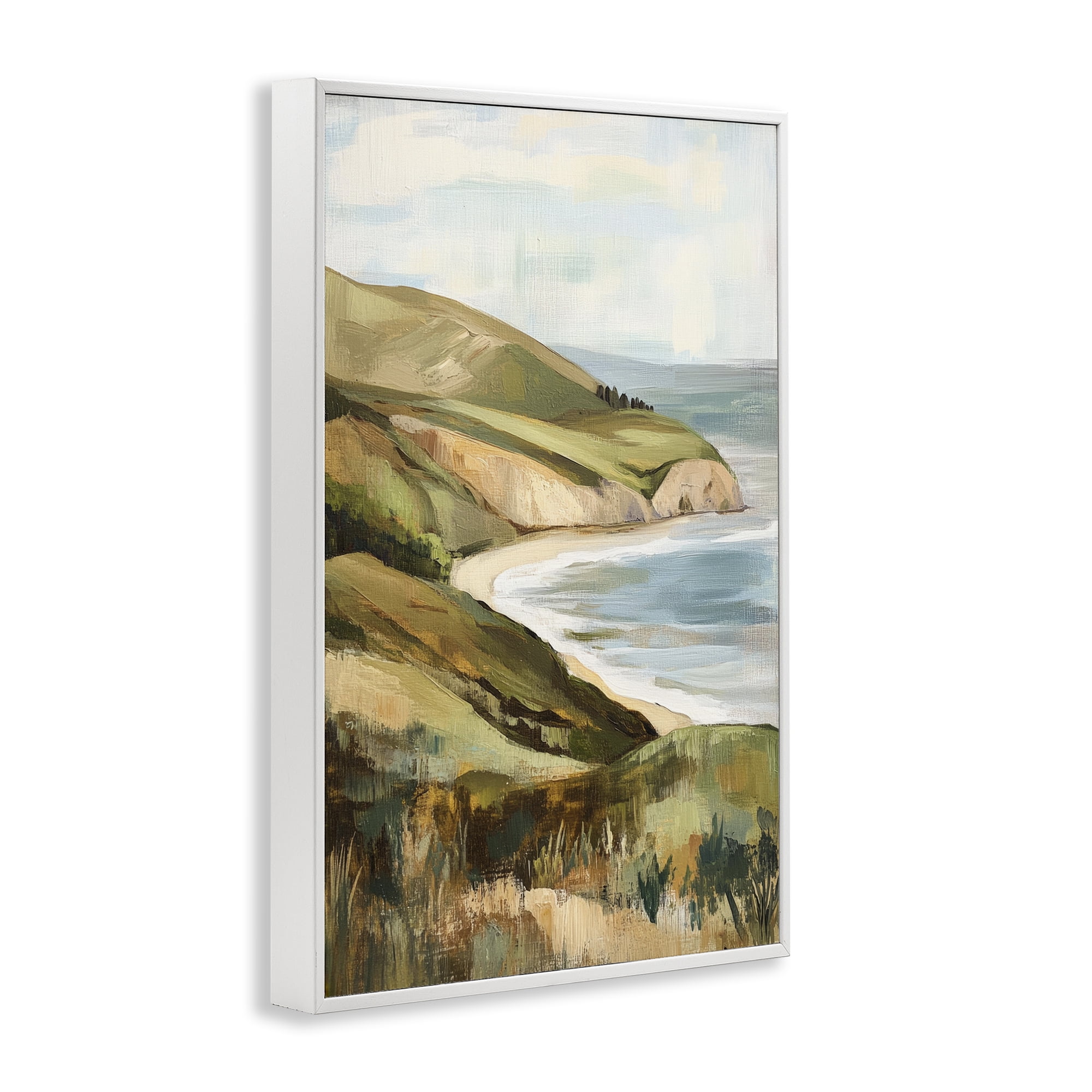 Stupell Industries Painted Cliffside By The Sea White Framed Giclee Art, design by Petal Prints Design