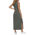 thumbnail image 3 of APEXFWDT Summer Casual Maxi Dress for Women V Neck Sleeveless Long Sundress Beach Vacation Dresses with Pockets,XXL,Gray, 3 of 6
