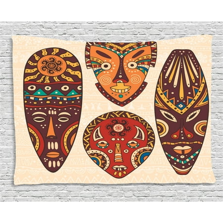 - Red and Brown Tapestry, Tribal African Pattern on Ritual Masks Ethnic Accessories Indigenous Culture, Wall Hanging for Bedroom Living Room Dorm Decor, 60W X 40L Inches, Multicolor, by Ambesonne