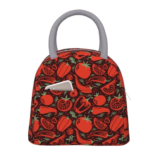 Easygdp Tomatoes And Chili Bolsa de Almuerzo Insulada Grande, Forro de Aluminio, Diseño Espacioso, a Prueba de Fugas, Ideal para Trabajo, Picnics, Viajes y Actividades al Aire Libre