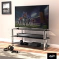 thumbnail image 3 of Pemberly Row Steel and Glass TV Stand for up to 55" TVs - Black/Chrome, 3 of 7