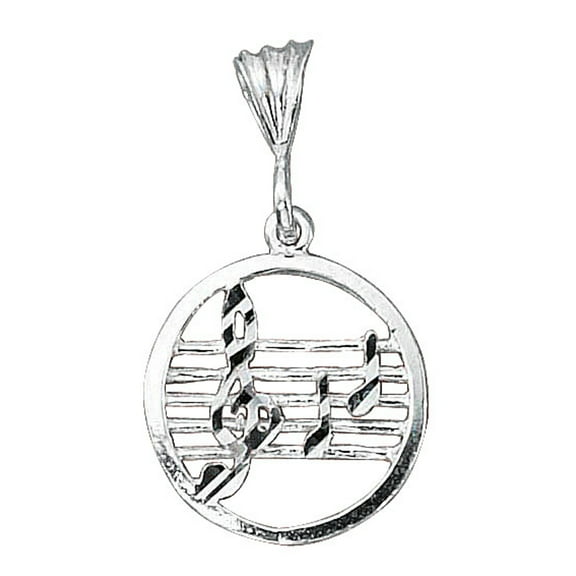 Sterling Silver 16" .8mm Box Chain Music Staff Stave Treble Clef Notes Pendant Necklace