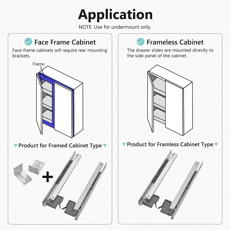 Soft Close Concealed Undermount Drawer Runners Double Extension 30kg Max 250mm
