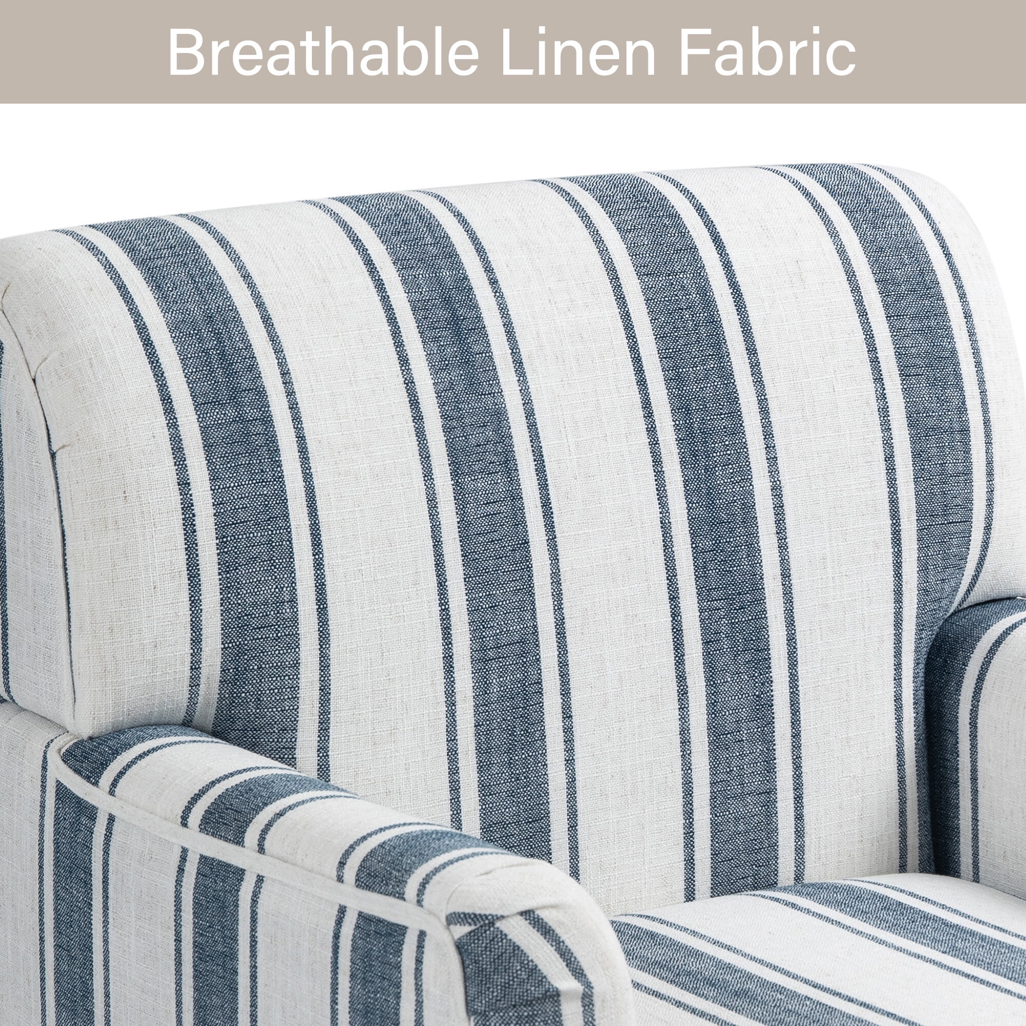 DREAMSIDEA Stripe Accent Chairs Set of 2,Living Room Chair with Arms, Comfy Single Sofa Reading Chair Nailhead Trim for Bedroom, Navy Blue