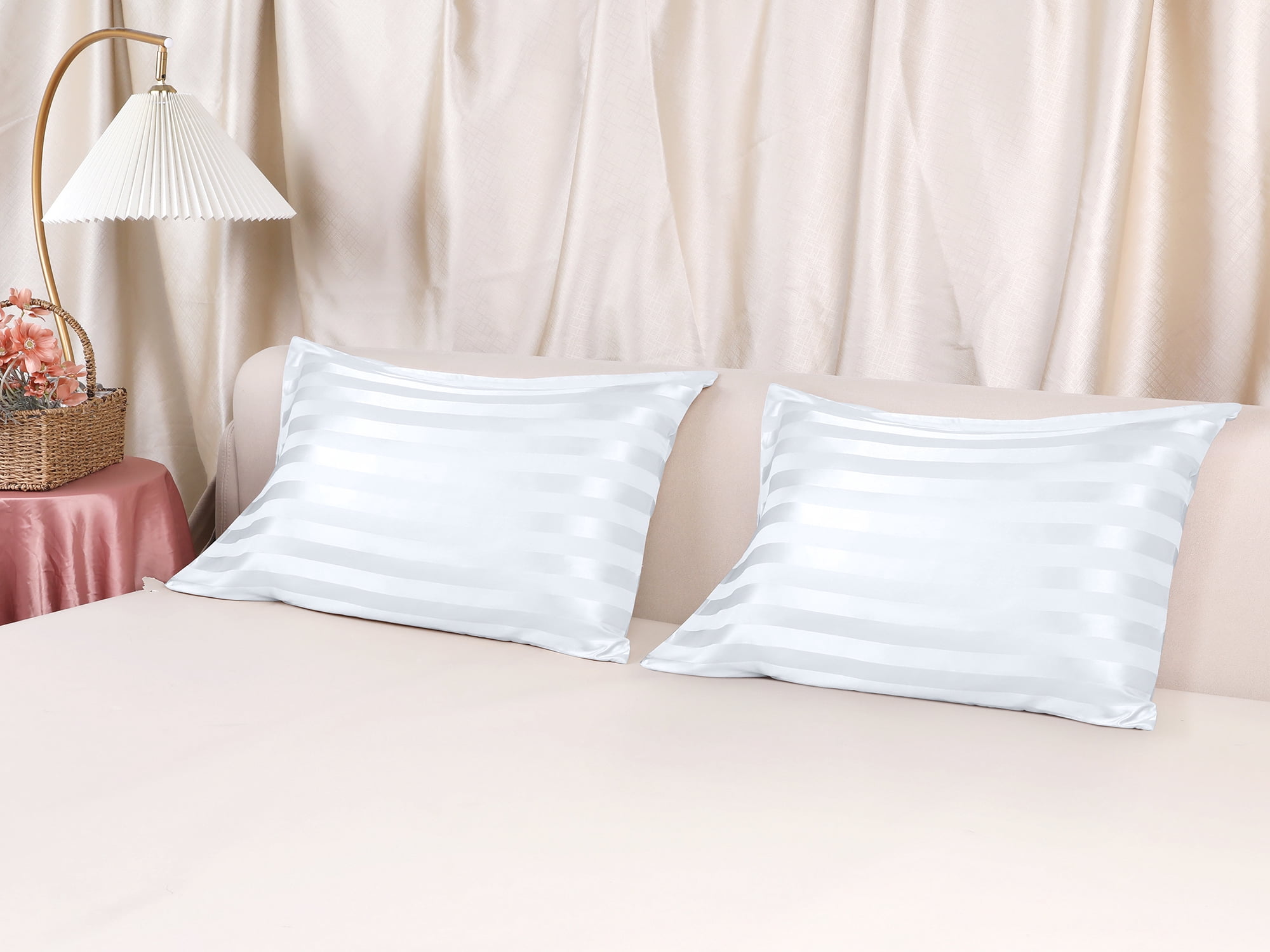Unique Bargains Satin Pillow Cases Set of 2 Pillow Covers Queen White