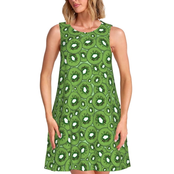 Disketp Kiwi Fruit para Vestido sin Mangas para Mujeres, Vestidos de Verano para Mujeres, Casual y Holgado para la Playa