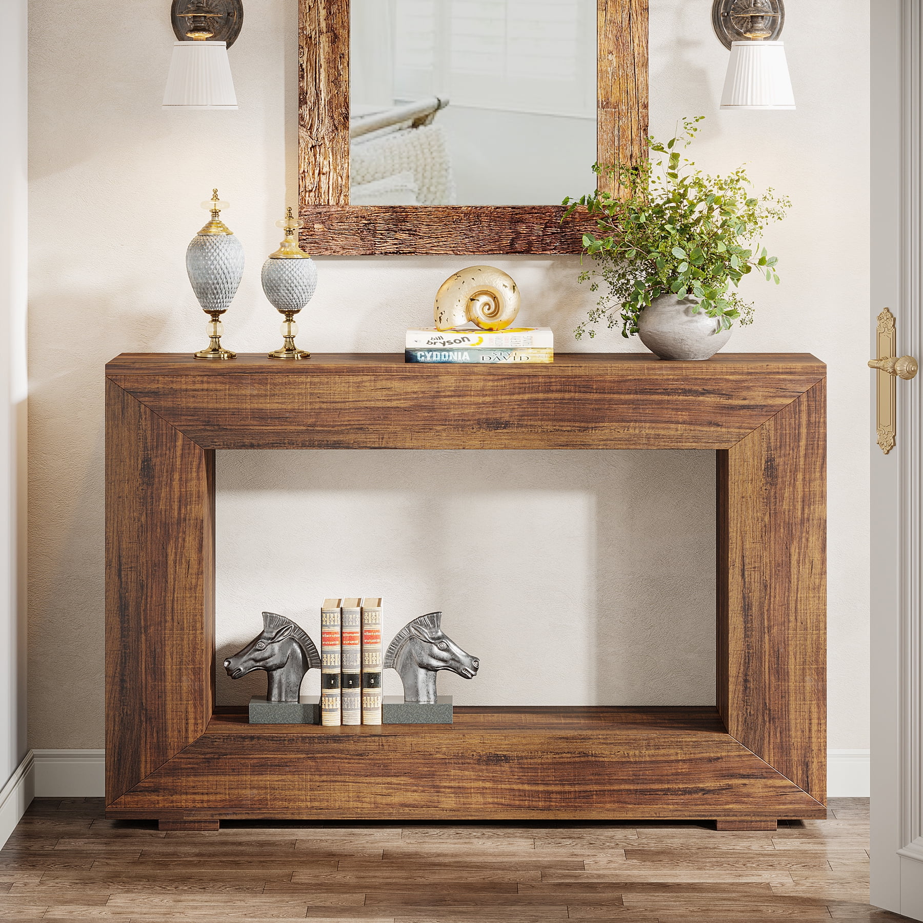 Tribesigns 47" Farmhouse Console Table, Wood Sofa Table with Storage for Living Room, Hallway, Brown