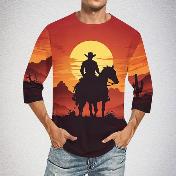 Mareep Men's Blouse M-5XL Fashion Men Printing Round Neck Casual 3/4Sleeve Blouses Shirts Leisure TimeTops