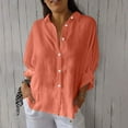 thumbnail image 5 of Dezsed Womens Short Sleeve Button Cotton Linen Shirt Summer V-Neck Work Tops Dressy Casual Loose Blouses Orange XXXXL, 5 of 9