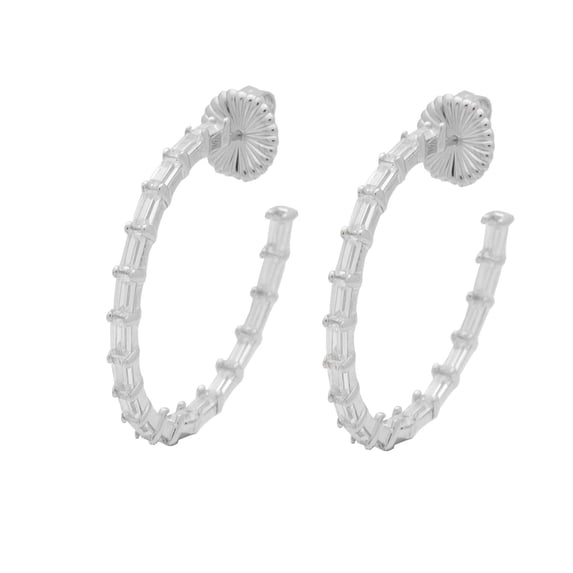 Sterling Silver Hoop Earrings Baguette Simulated Diamond (CZ)
