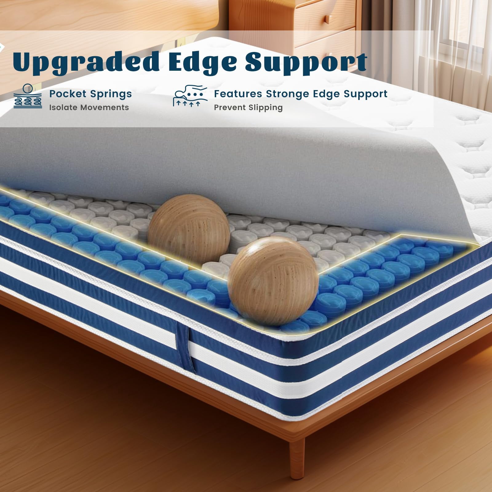 Queen Mattress, 12 Inch Hybrid Memory Foam Mattress with Gel Memory Foam & Zoned Pocket Coils, Pressure Relief, Motion Isolation, Soft & Breathable Queen Bed Mattresses in a Box, Edge Support