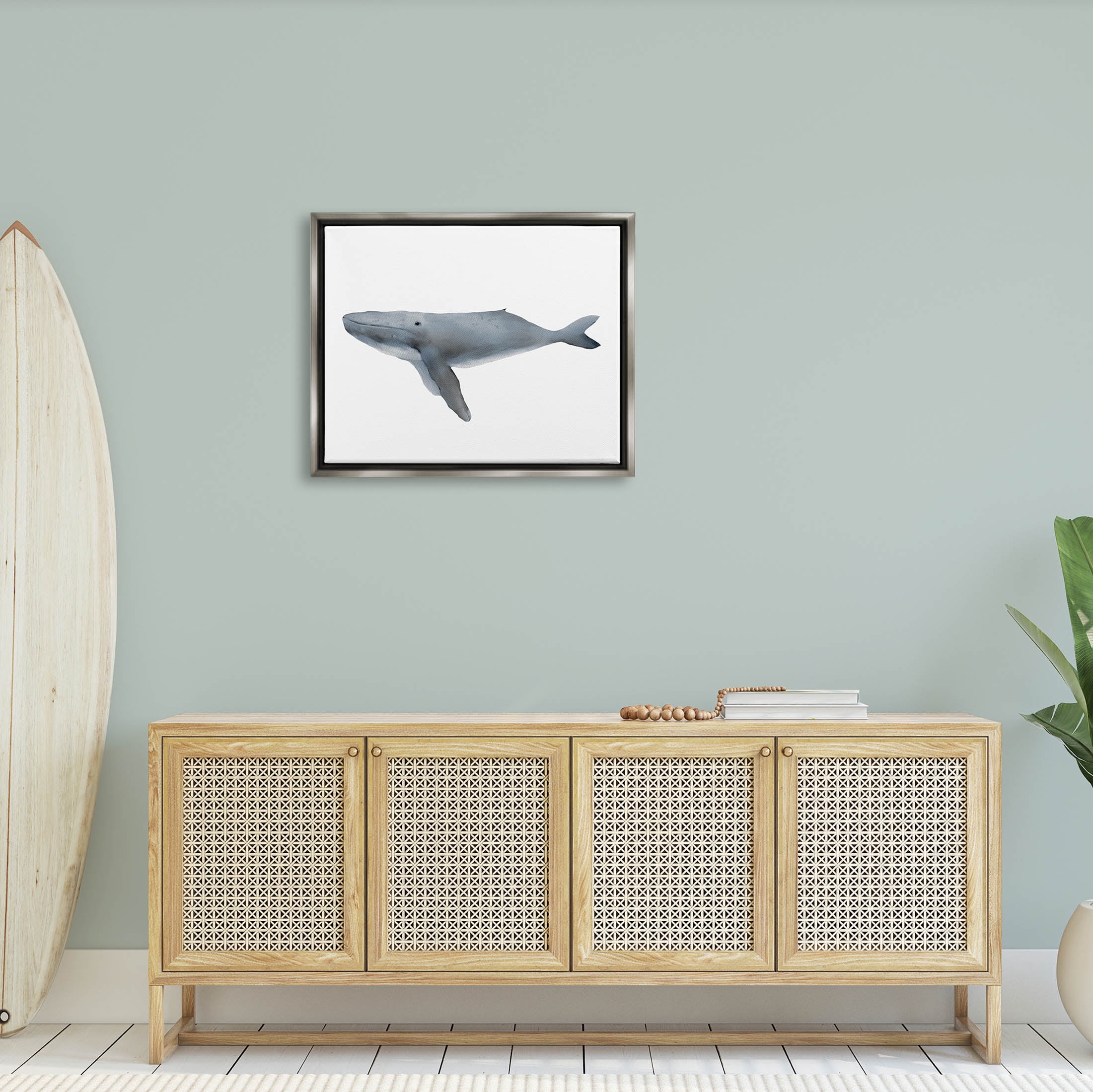 Stupell Industries Marine Whale Casual Sea Life Graphic Art Luster Gray Floating Framed Canvas Print Wall Art, Design by Leah Straatsma