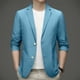 thumbnail image 3 of Chaqueta de traje elegante para hombre, abrigo de traje ligero para hombre, abrigo de traje Formal de verano con solapa, botones dobles, negocios para el trabajo, 3 of 5
