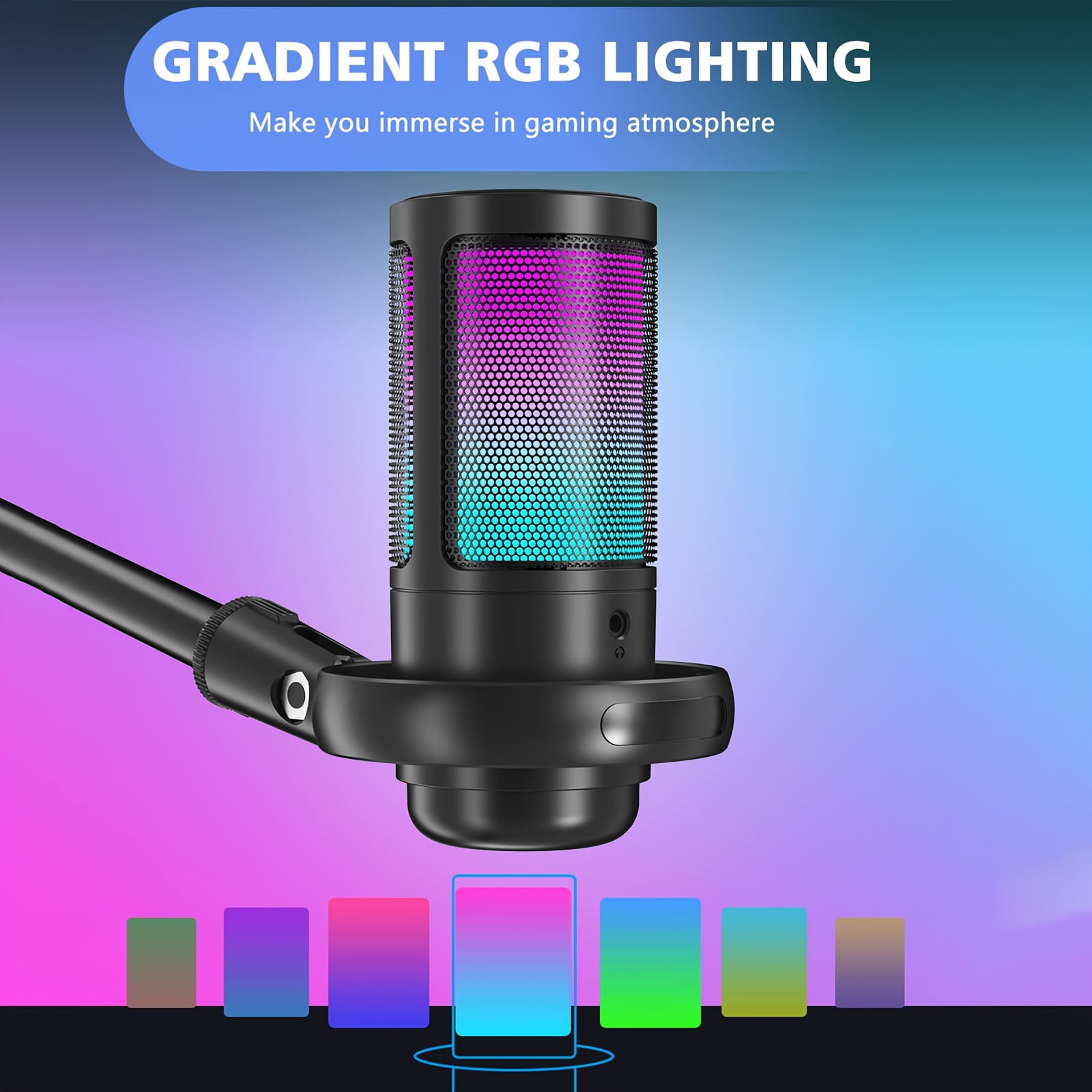 USB Microphone for Gaming on PC And PS4/5, Featuring a Condenser Mic with Instant Mute, RGB Light, Tripod Stand, Pop Filter, Shock Mount, And Gain Control, Ideal for Podcasts, Videos, And Streaming