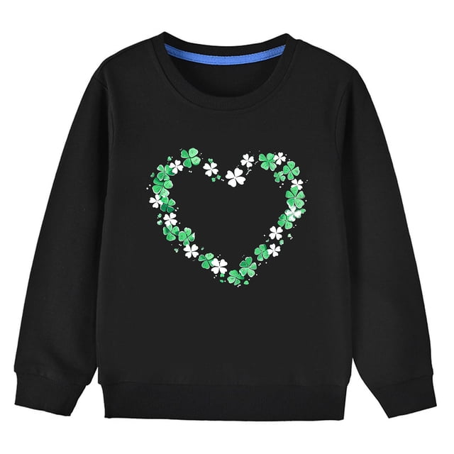 Posijego Chandails en Molleton pour Enfants de la Saint-Patrick Imprimé Trèfle Manches Longues Chandail pour Enfants