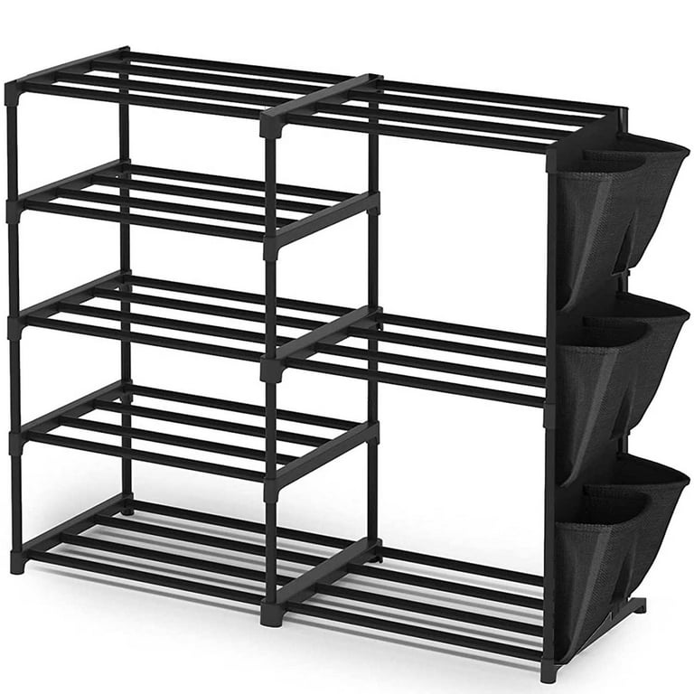 VTRIN Large Shoe Rack Organizer, tall metal rack Holds 62-66 Pairs, 8 Tiers  Space Saving Shoe Shelf Storage with Side hanging pockets for Living Room