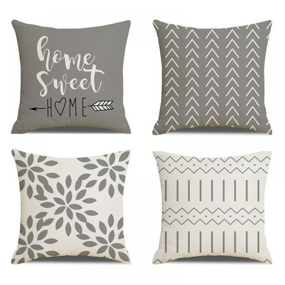 Decorative Throw Pillow Covers Set of 4 Geometric Design Linen Cushion Cover for Couch Sofa Living Room, 18x18 inches