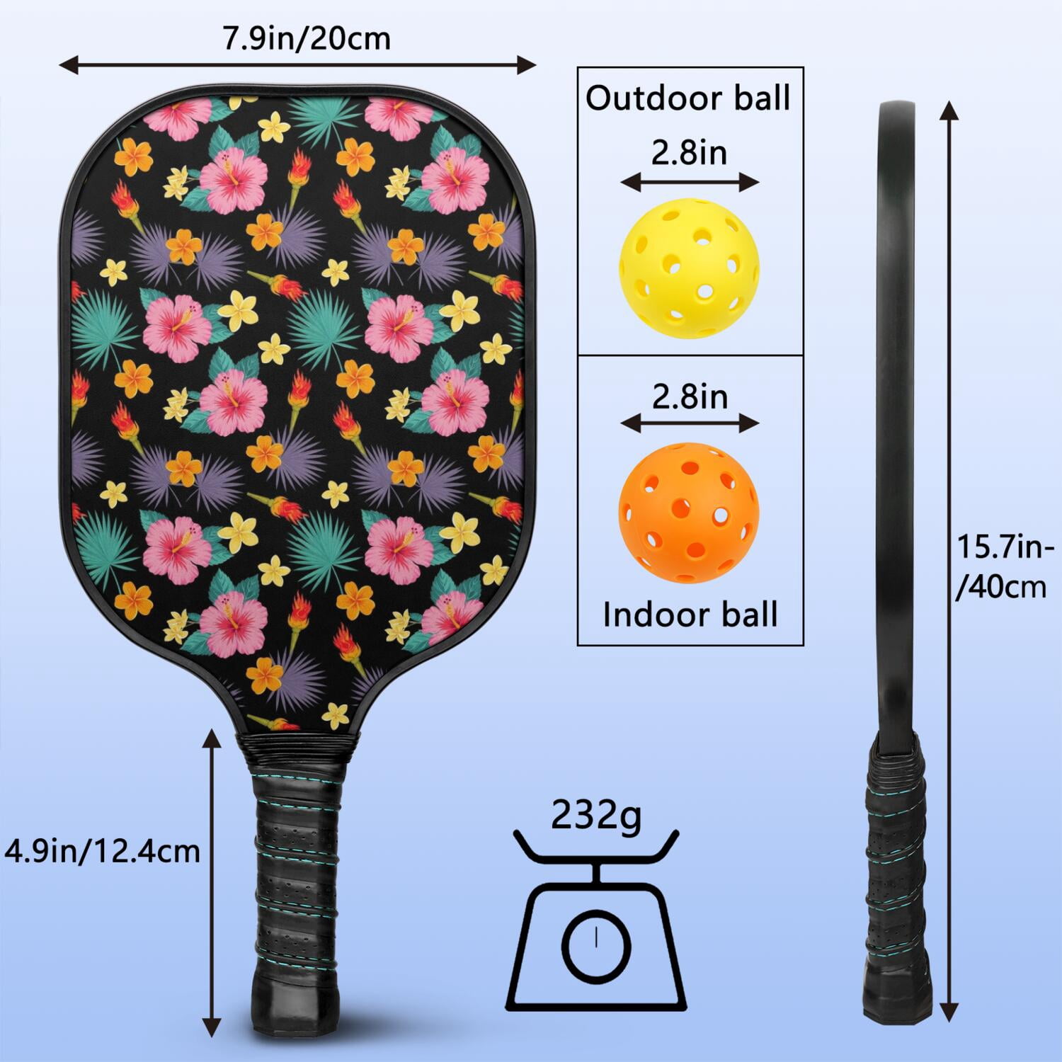 Pickleball Paddles Set,Pioneer Flower Floral Print Pattern Fiberglass Surface Pickleball Racket Set with 2 Indoor Outdoor Pickleball Balls and Pickleball Bag,Pickle-ball Equipment