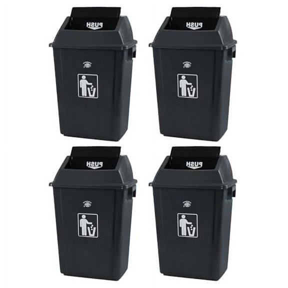 10 Gallon Plastic Garbage Can with Swing Lid, Set of 4 Large Trash Can Waste Bin, Grey