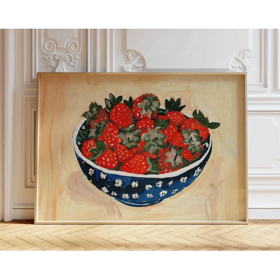 Vintage Aesthetic Wall Art Kitchen Print Strawberry Decor, Eclectic Wall Art Summer Print Farmhouse Decor, Vintage Print Shabby Chic Decor Wall Art, Modern Wall Decor, 8x12 UNFRAMED