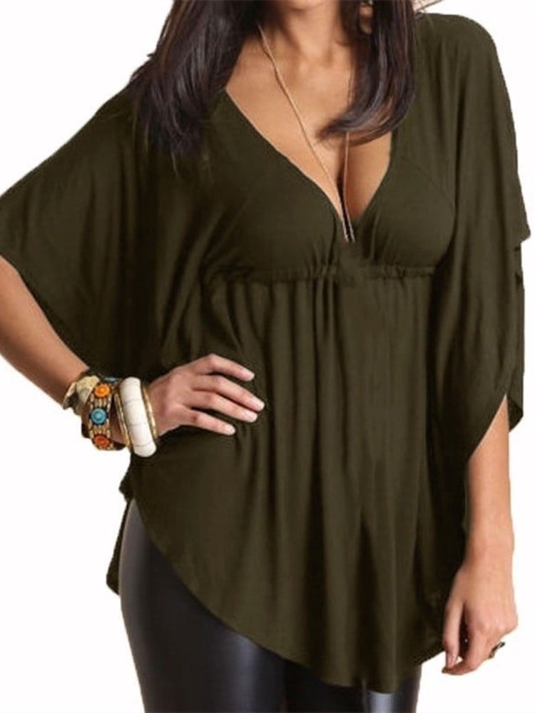 Batsleeve V-neck Women Plus Size Loose Blouse Tops - Walmart.com
