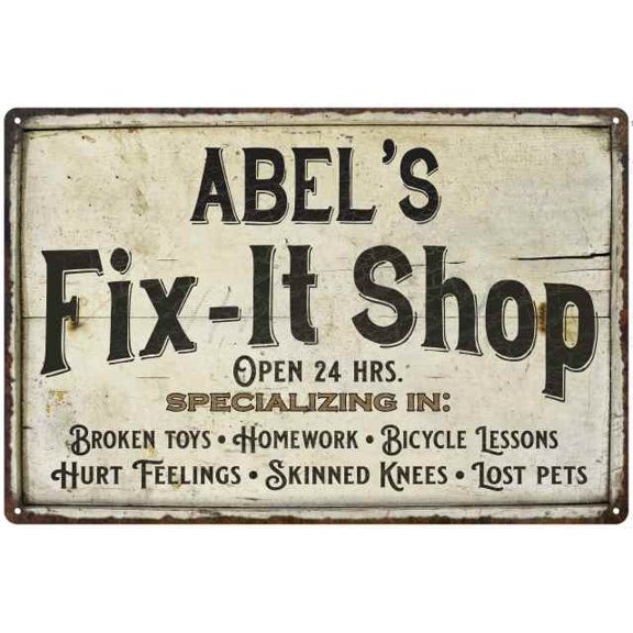 ABEL'S Fix-It Shop Sign Grandpa Dad Wall Decor Gift 8x12 Metal 208120006488
