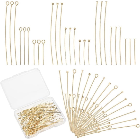 180Pcs 9 Style Real 14K Gold Plated Pins 24 Gauge Eye Pin Ball Head Pins 23 Gauge Flat Head Pins Brass Pins for Earring Bracelet DIY Jewelry Making 20Pcs/Style diy