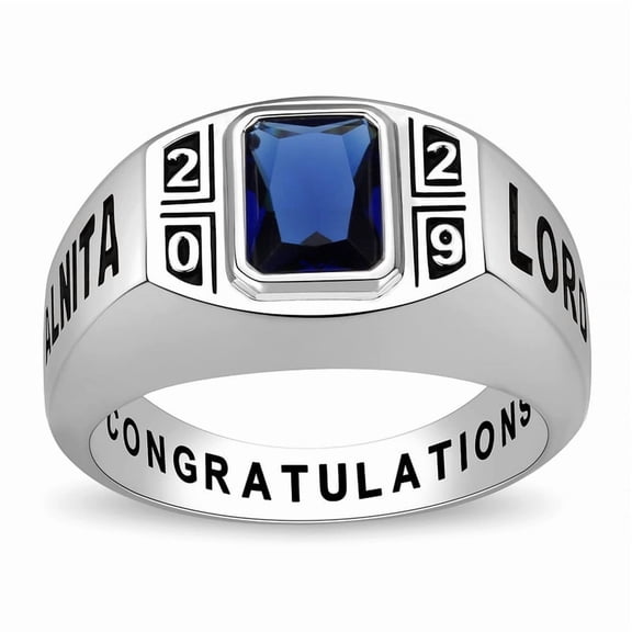 Fully Personalized Customized class rings 925 Sterling Silver Men's High School and College Class Ring