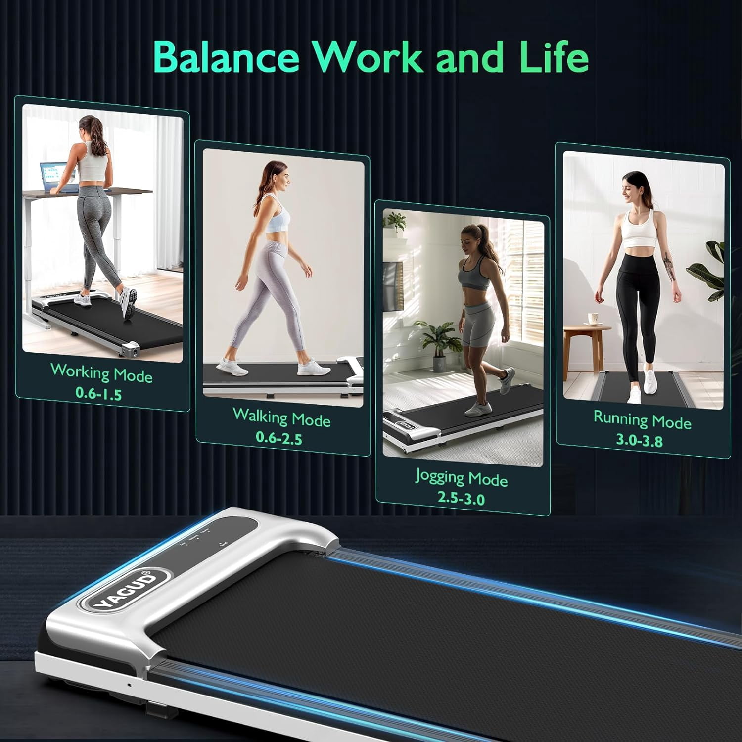 Yagud Walking Pad Under Desk Treadmill, Portable Small Treadmills for Home and Office, 2.5 HP Portable Walking Jogging Running Machine with Remote Control and LED Display, Sliver
