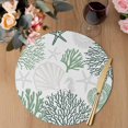 thumbnail image 3 of Sage Green Coastal Round 13 Inch Placemats Set of 4, Ocean Coral Starfish Shell Seahorse HeatResistant Non Slip Place Mats for Dining Table, Wipeable Braided Kitchen Table Mats for Housewarming, 3 of 9